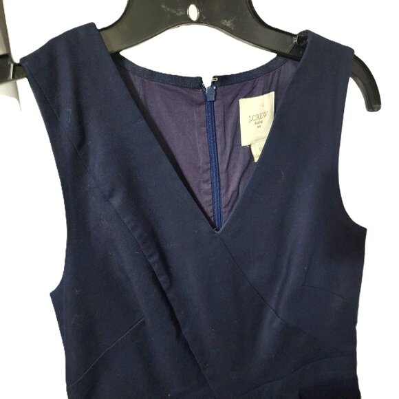 J Crew Suiting Dark Navy Blue V-Neck Sheath 100% Cotton Dress Size 00 - Picture 2 of 6